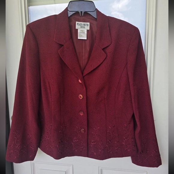 VTG Plaza South 2Piece Skirt Suit 14P Red Embroidery Long Sleeve Button Up - Picture 5 of 13
